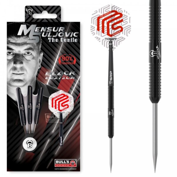 Dart szett BULL'S Mensur Suljovic Black Edition Steel 23g 90% gravírozással