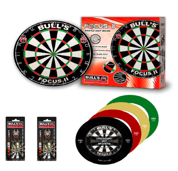 Bull's Focus II. verseny darts tábla + Bull's zöld színű EVA 4 részes falvédő