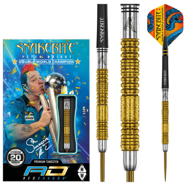 DART SZETT RED DRAGON STEEL PETER WRIGHT DOUBLE WORLD CHAMPION GOLD PLUS 22g