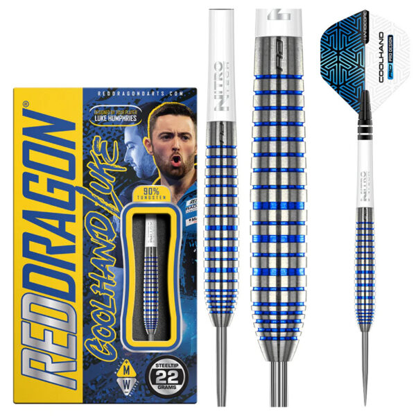 DART SZETT STEEL RED DRAGON LUKE HUMPHRIES TX3 COOL BLUE SE 22g 90% gravírozással