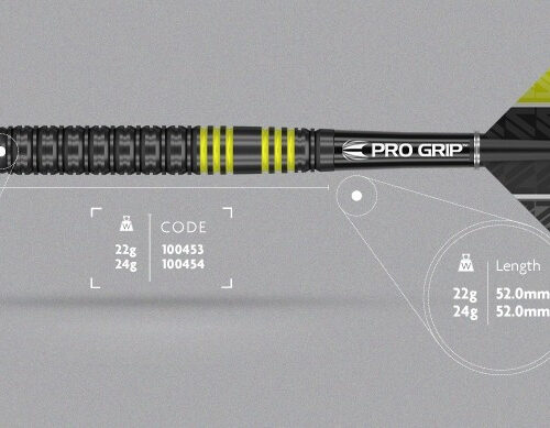 Darts szett TARGET steel 22g VAPOR8 BLACK sárga 80% gravírozással