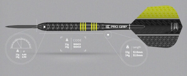 Darts szett TARGET steel 22g VAPOR8 BLACK sárga 80% gravírozással